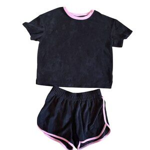 Art Class Sleepwear Girls Pajama Set W/ Textured Flowers-Black/Pink14-GUC